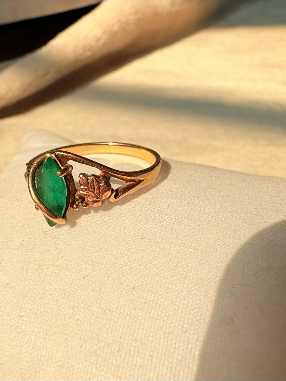 Black Hills Gold 10/12k Lab Created Emerald Marquise Wrap Ring Coleman Co